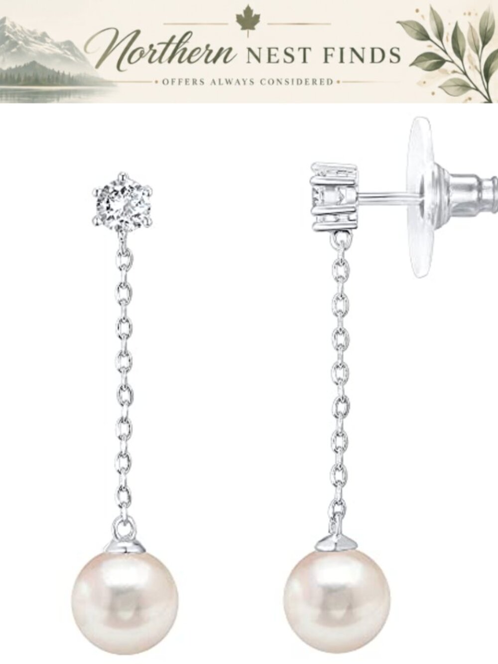 14k Gold Plated Sterling Silver Pearl Drop Earrings for Women